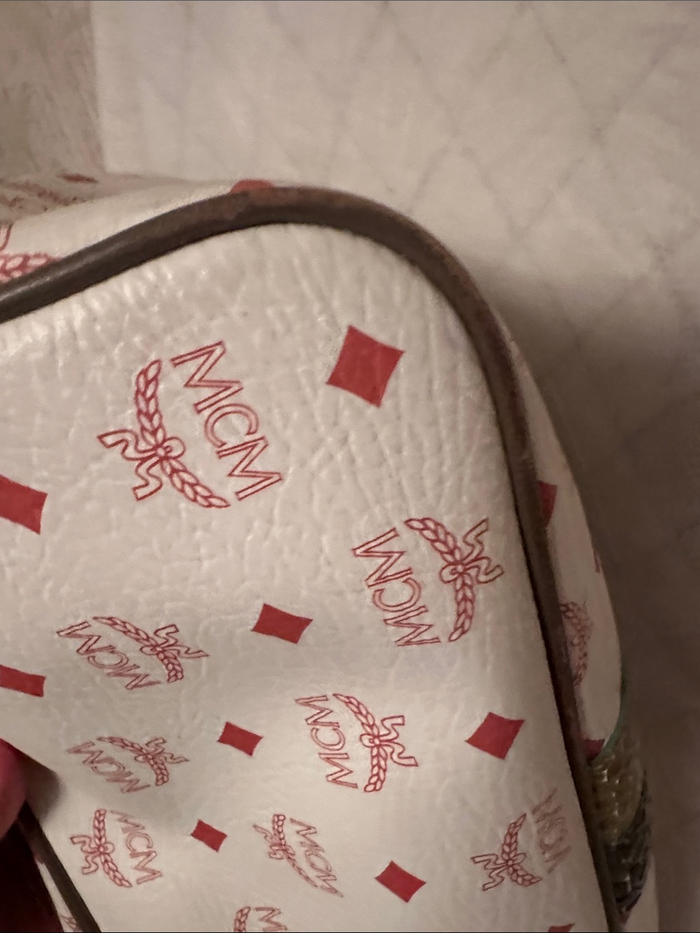 MCM Princess Lion White Leather Tote with Multicolor Striped Accents - Picture 4 of 12